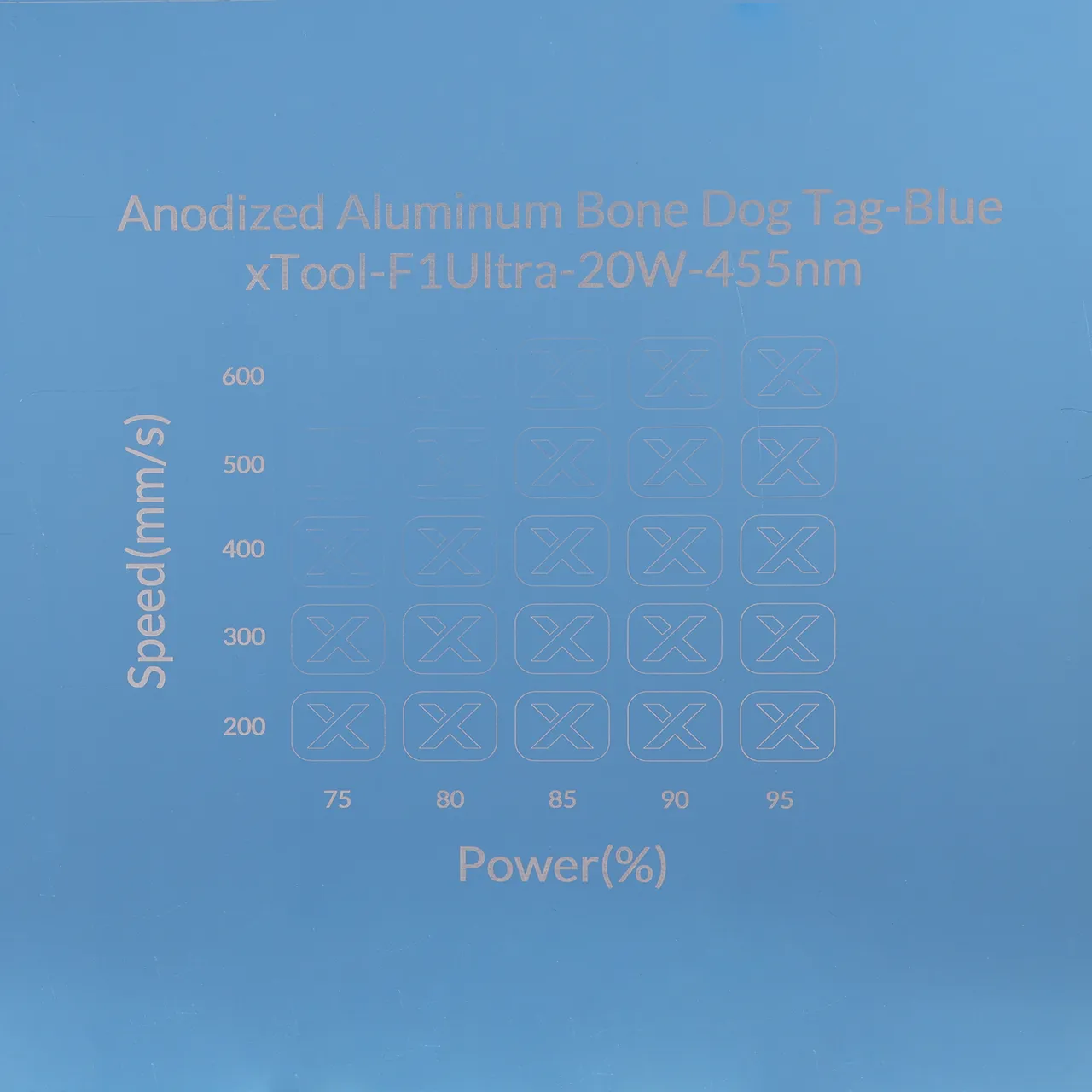 Blue Anodized Aluminum Bone Dog Tag test grid