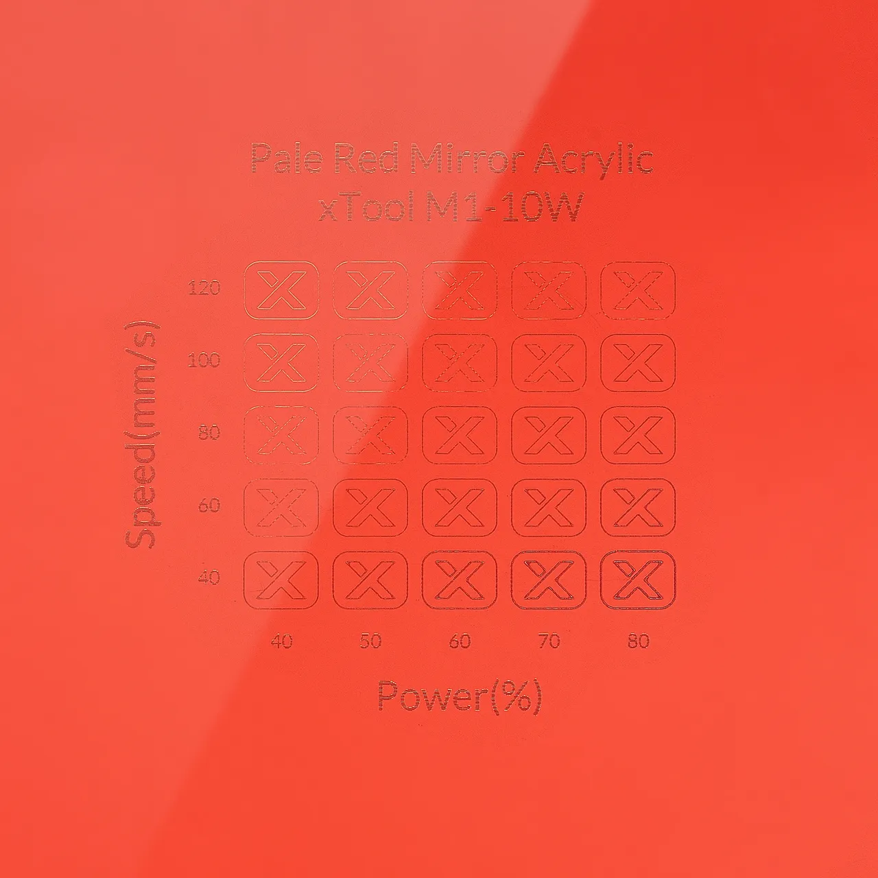 1/8"(3mm) Pale Red Mirror Acrylic test grid