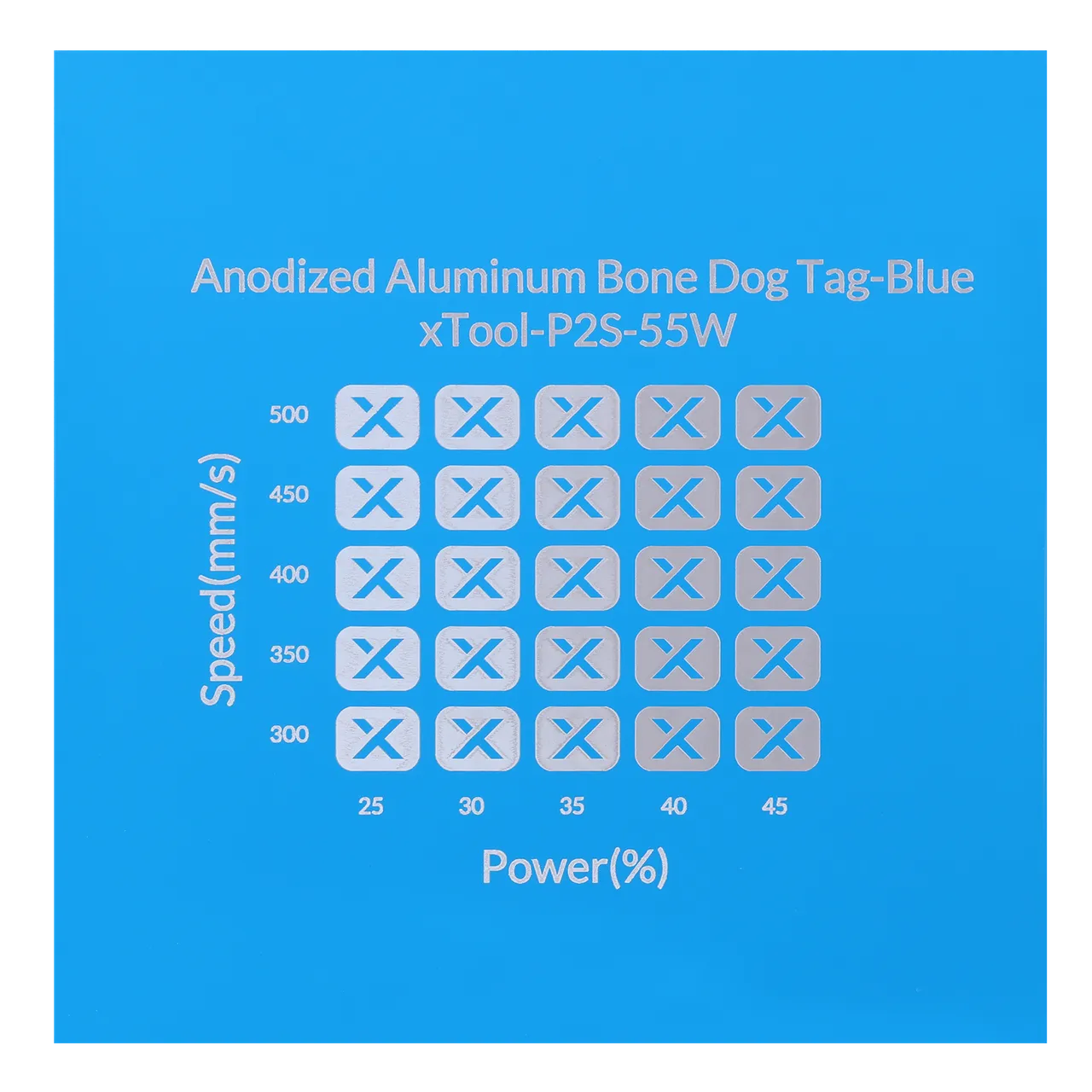 Blue Anodized Aluminum Bone Dog Tag test grid