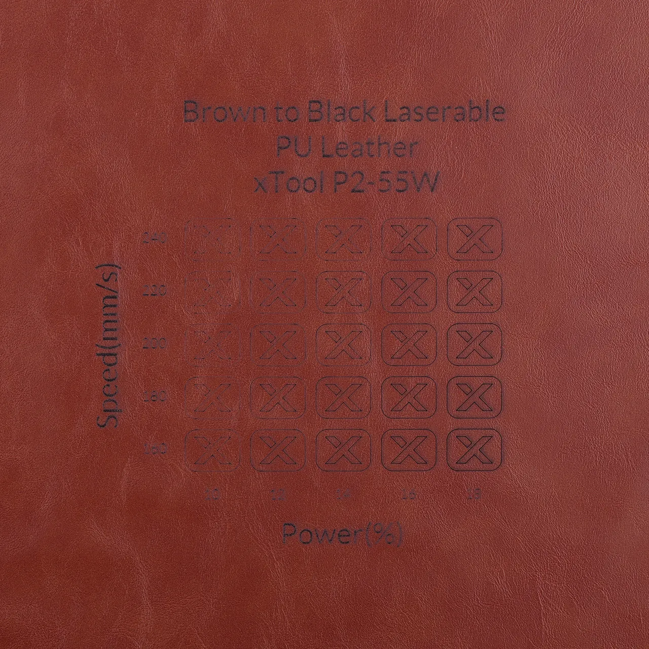 Brown to Black Laserable PU Leather test grid