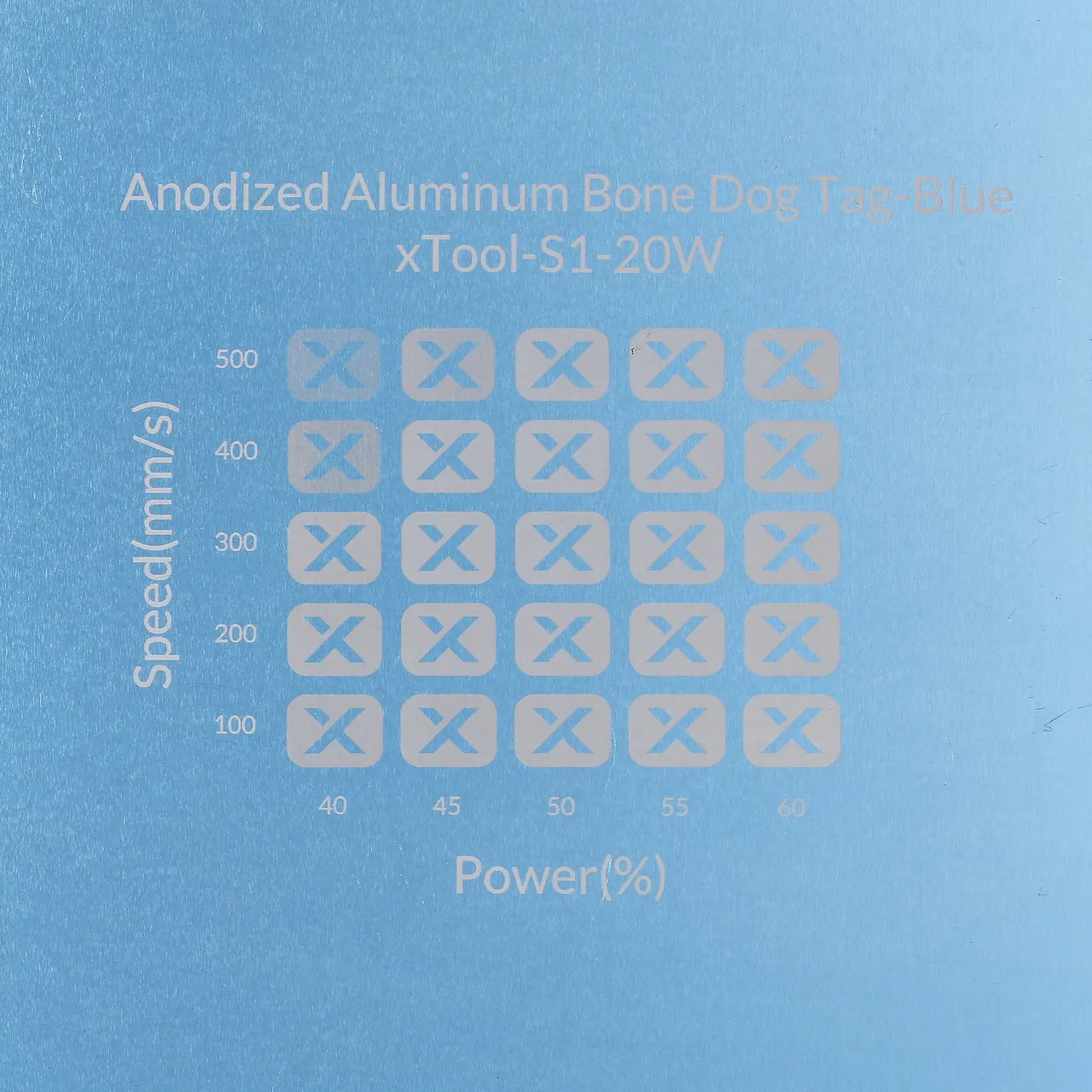 Blue Anodized Aluminum Bone Dog Tag test grid
