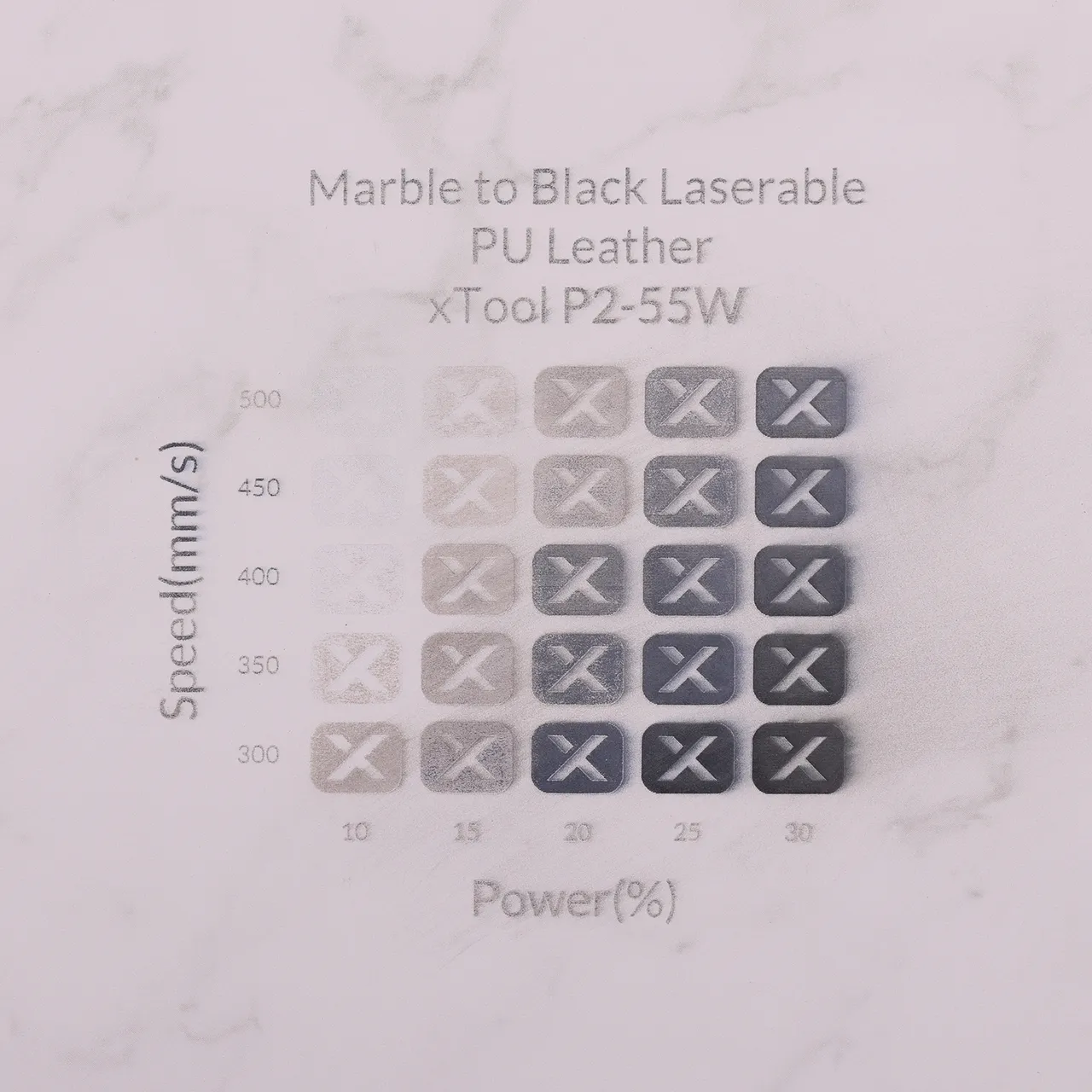 Marble to Black Laserable PU Leather test grid
