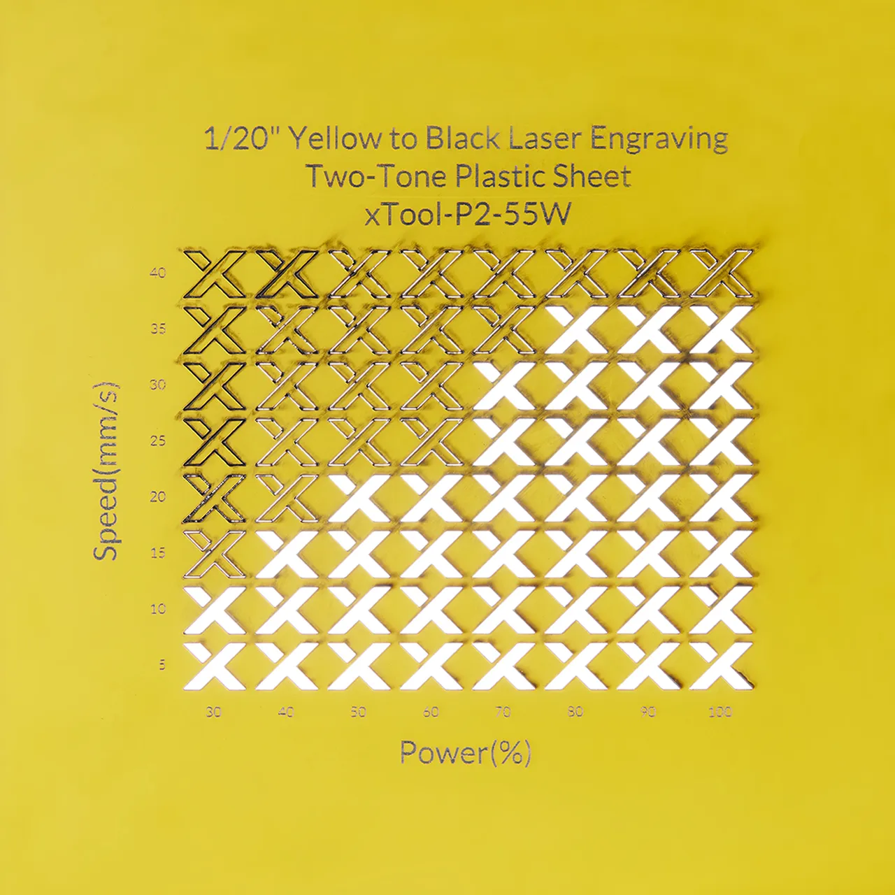 1/20"(1.3mm) Yellow to Black Laser Engraving Two-Tone Plastic Sheet test grid