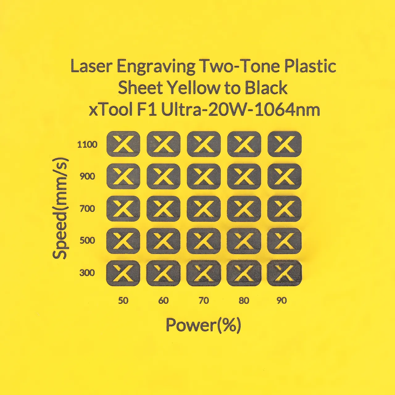 1/20"(1.3mm) Yellow to Black Laser Engraving Two-Tone Plastic Sheet test grid