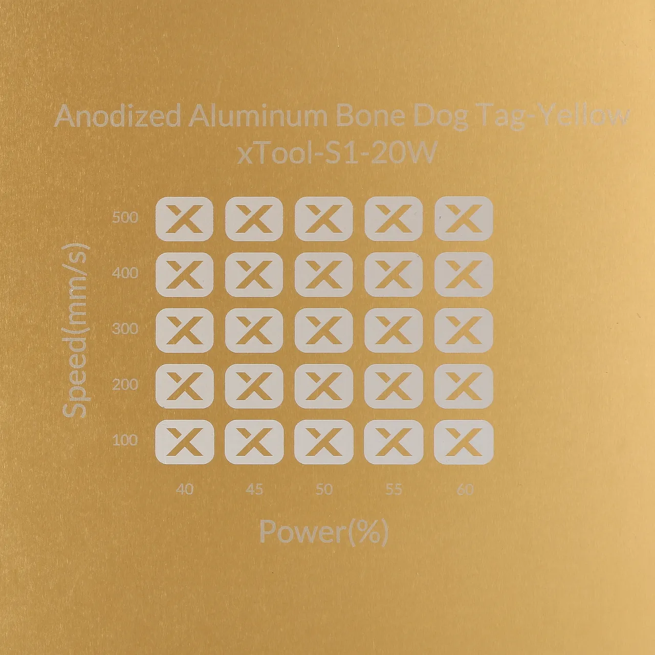 Yellow Anodized Aluminum Bone Dog Tag test grid