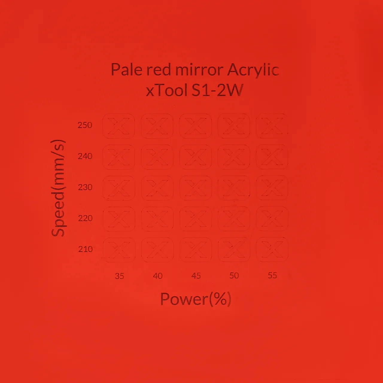 1/8"(3mm) Pale Red Mirror Acrylic test grid