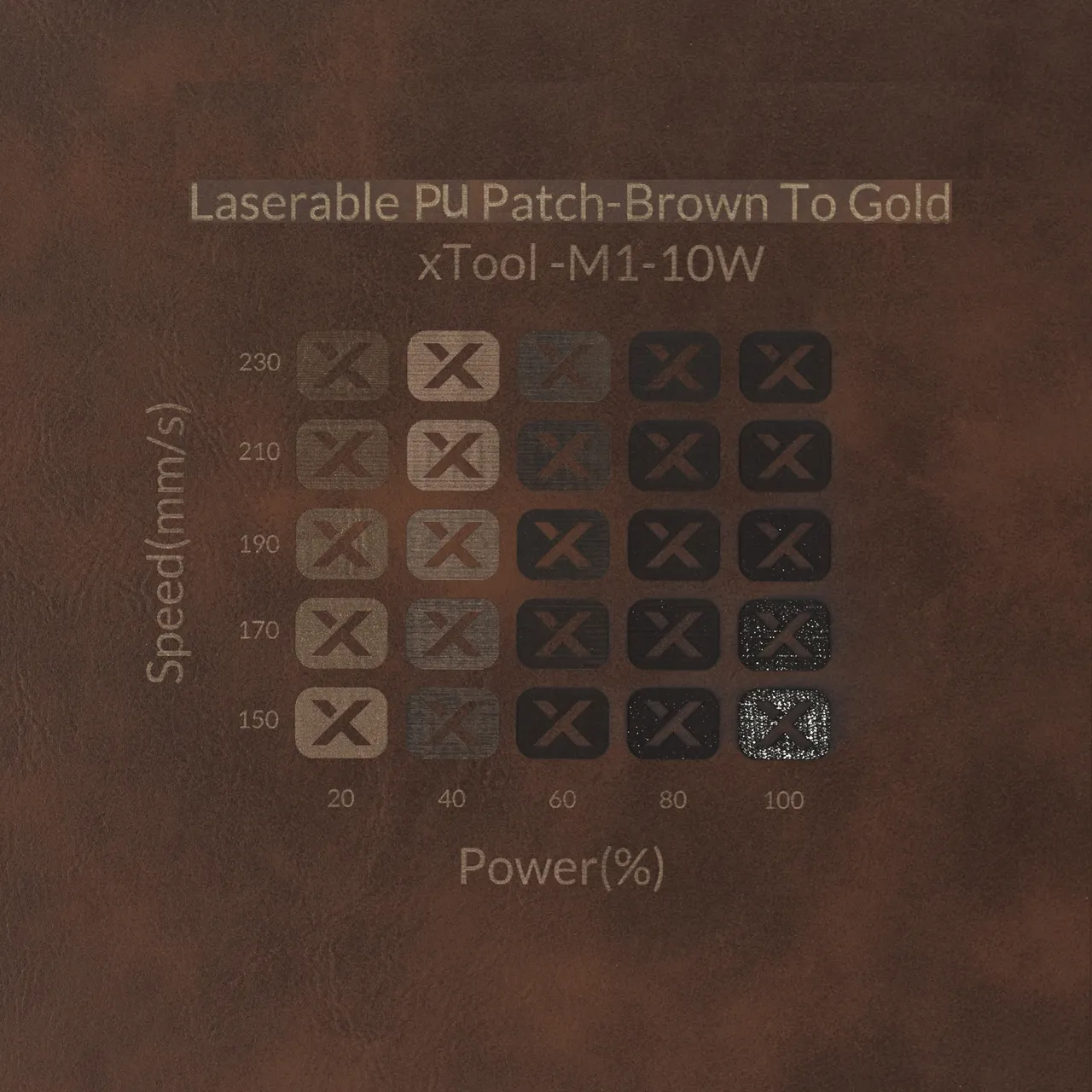 Round Laserable Pu Iron-on Patch-Brown to Gold test grid