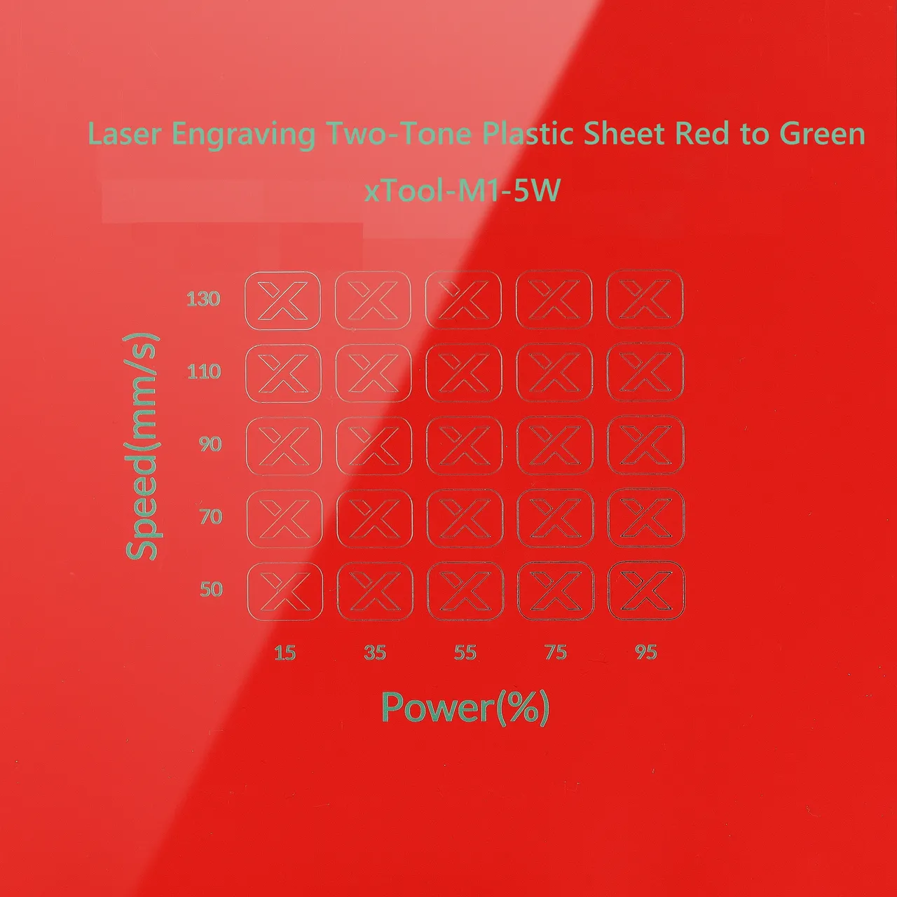 1/20"(1.3mm) Red to Green Laser Engraving Two-Tone Plastic Sheet test grid