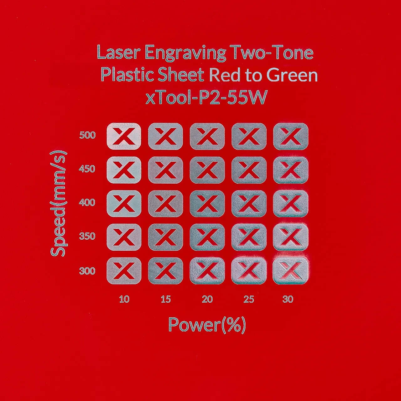 1/20"(1.3mm) Red to Green Laser Engraving Two-Tone Plastic Sheet test grid