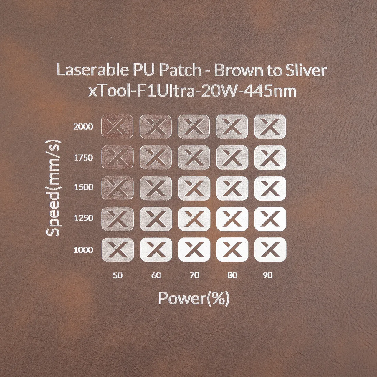 Brown to Silver Rectangular Laserable Leatherette Iron-on Patch test grid
