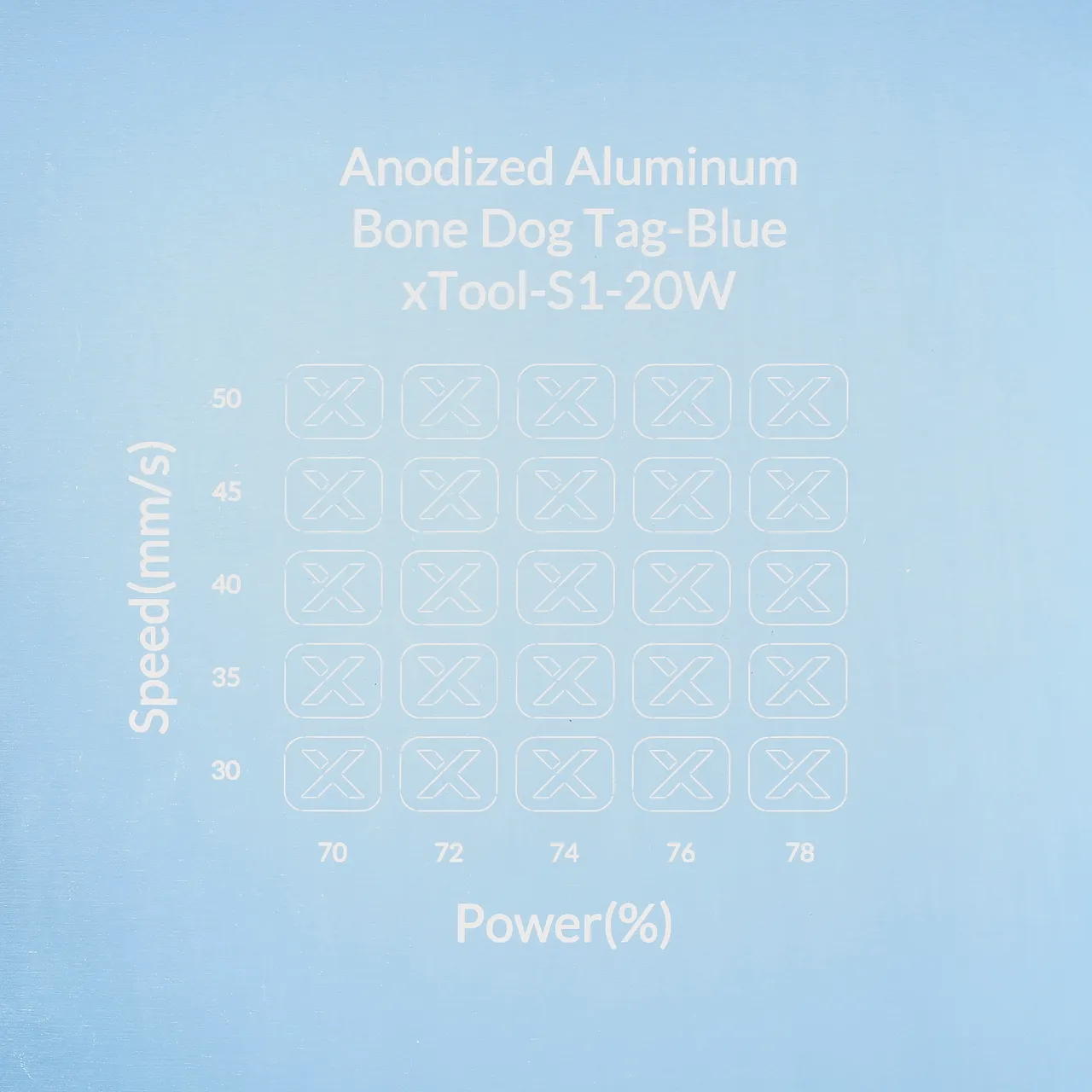 Blue Anodized Aluminum Bone Dog Tag test grid