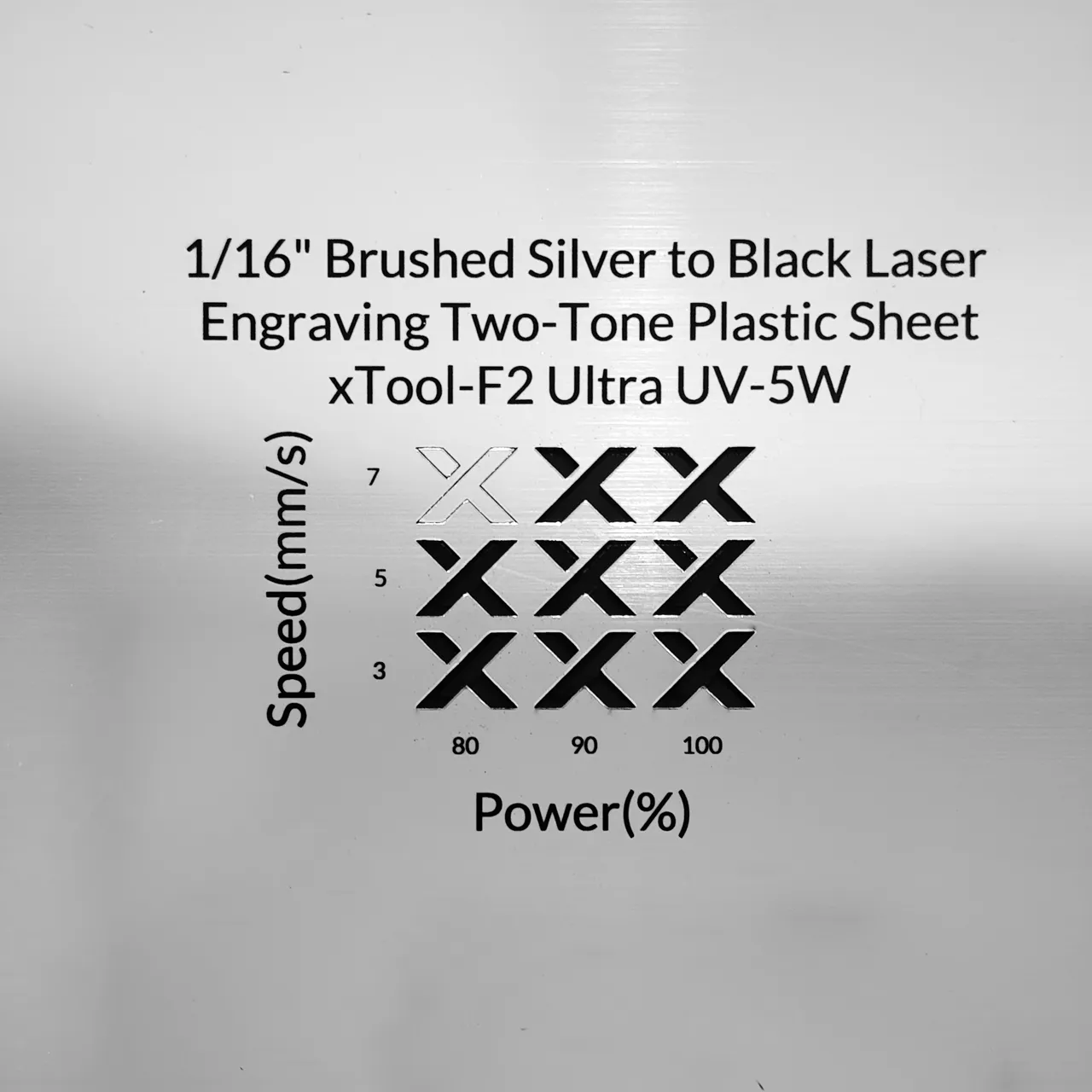 1/20"(1.3mm) Brushed Silver to Black Laser Engraving Two-Tone Plastic Sheet test grid