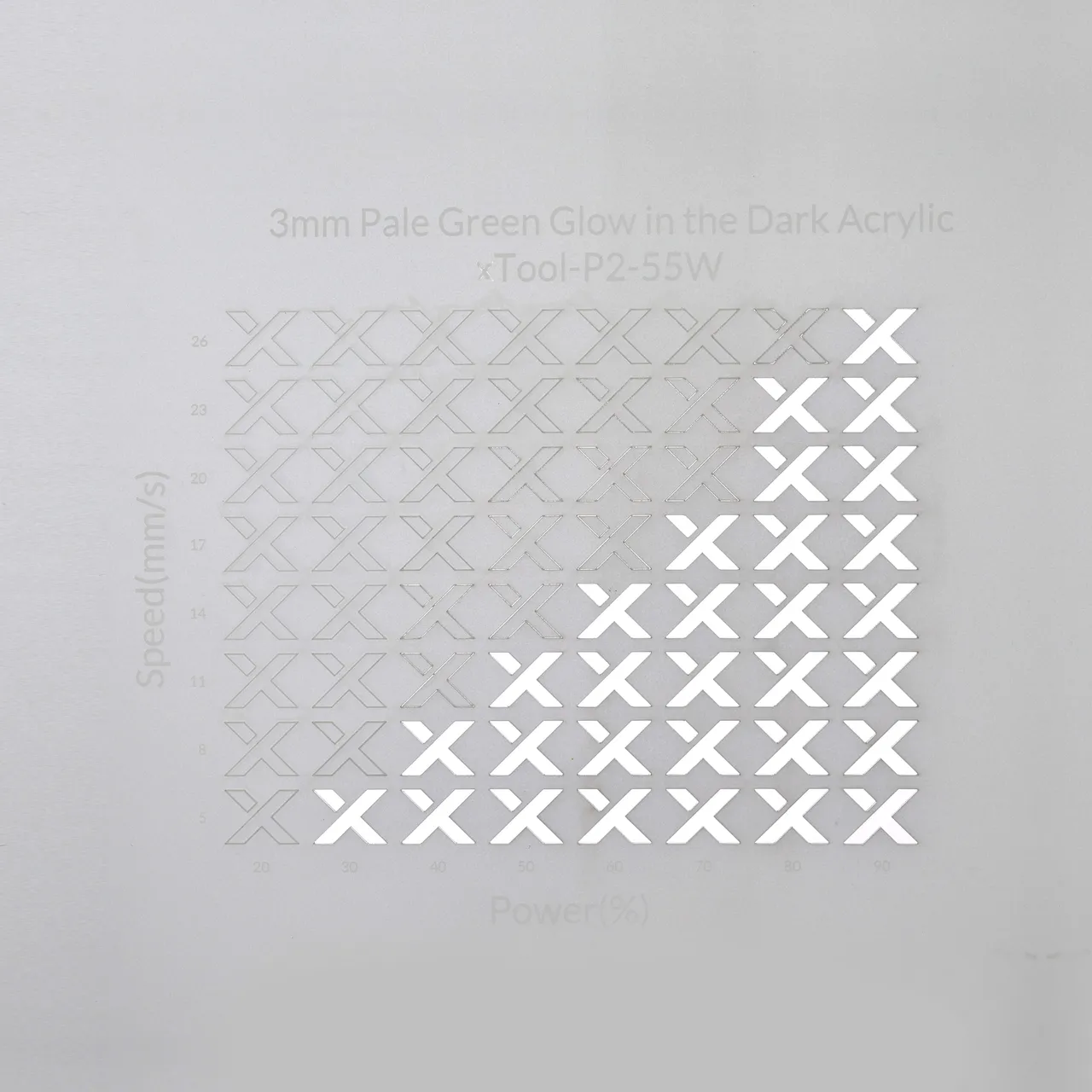 1/8"(3mm) Pale Green Glow in the Dark Acrylic test grid