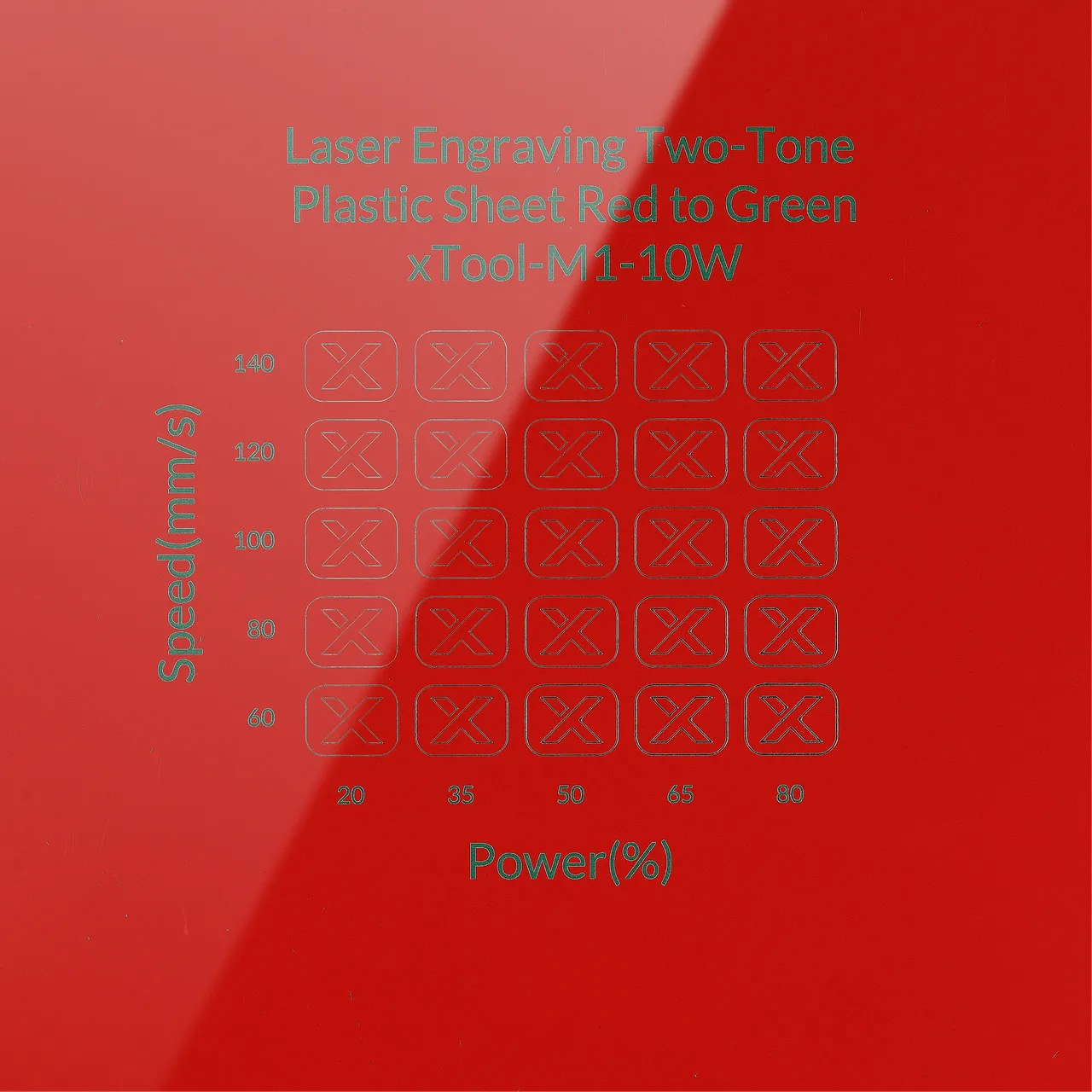 1/20"(1.3mm) Red to Green Laser Engraving Two-Tone Plastic Sheet test grid
