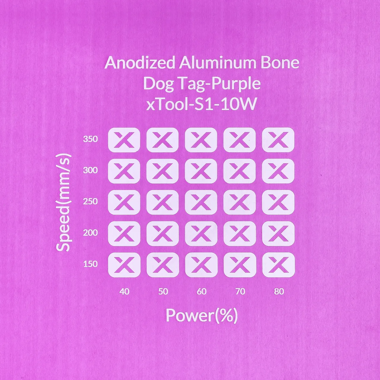 Purple Anodized Aluminum Bone Dog Tag test grid