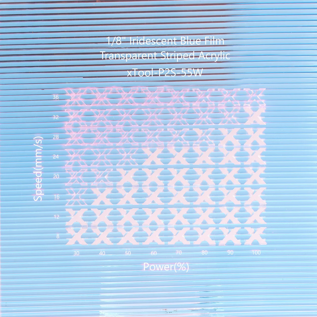 1/8"(3mm) Iridescent Blue Film Transparent Striped Acrylic test grid