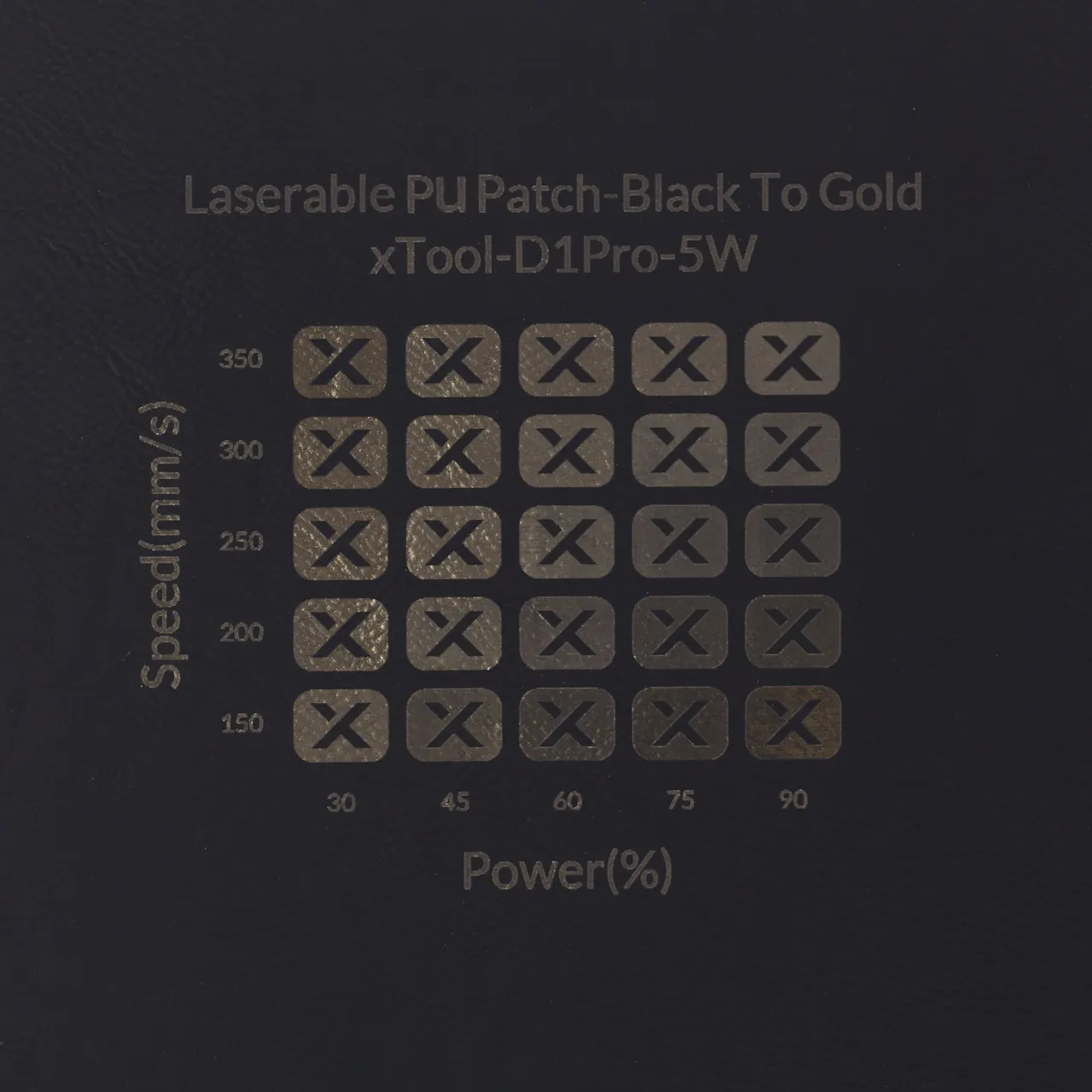 Black to Gold Laserable PU Leather test grid