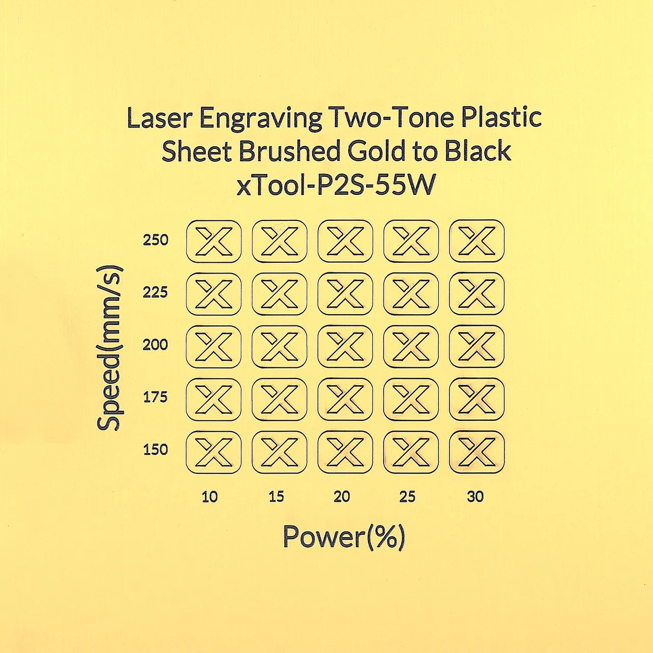 1/20"(1.3mm) Brushed Gold to Black Laser Engraving Two-Tone Plastic Sheet test grid