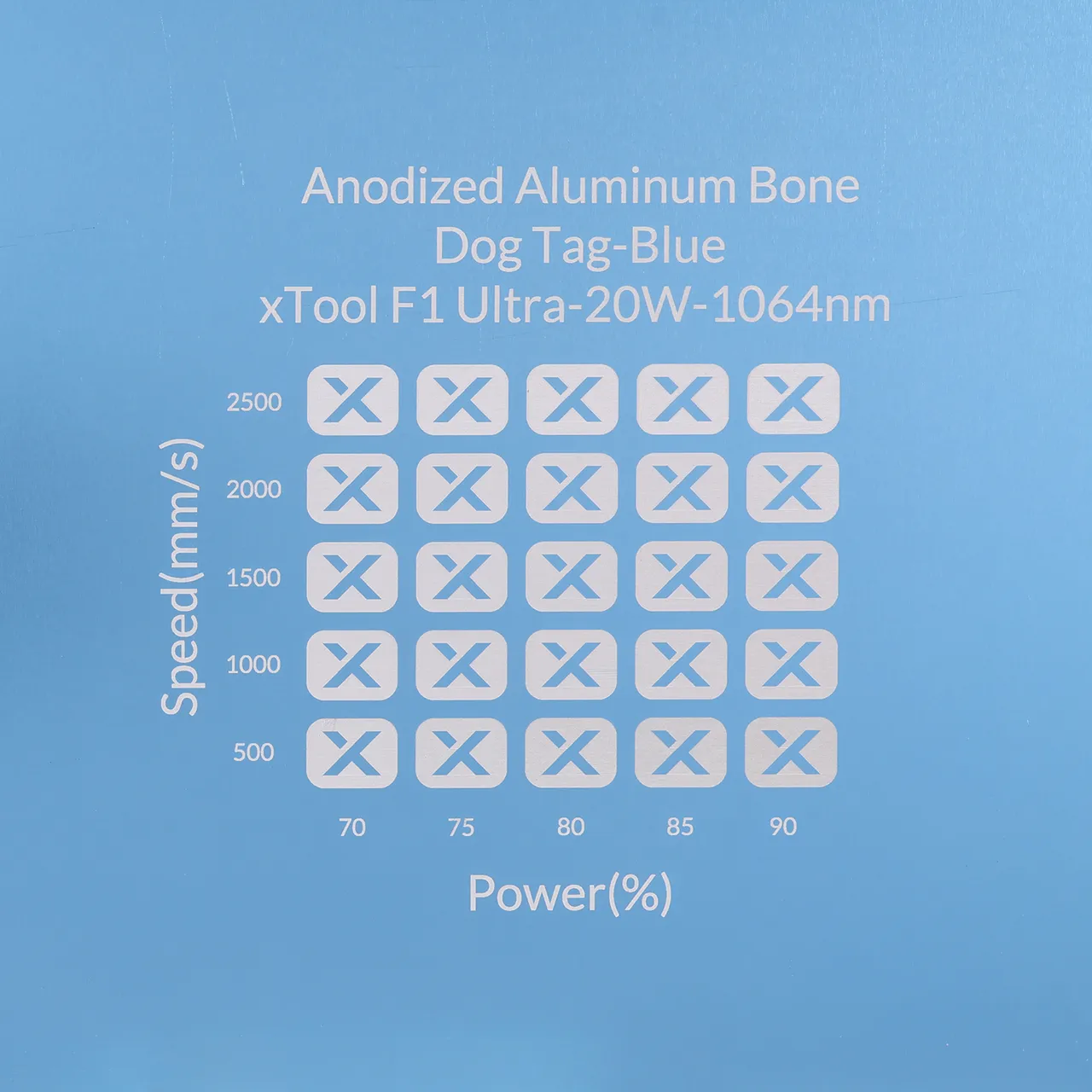 Blue Anodized Aluminum Bone Dog Tag test grid