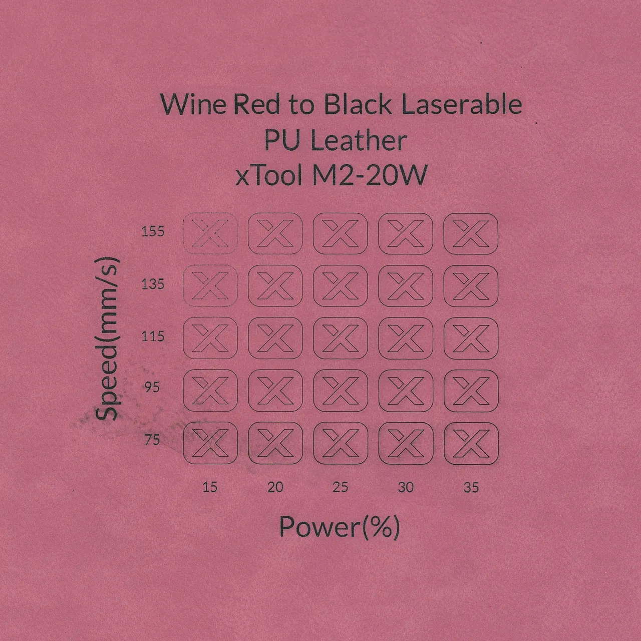 Wine Red to Black Laserable PU Leather test grid