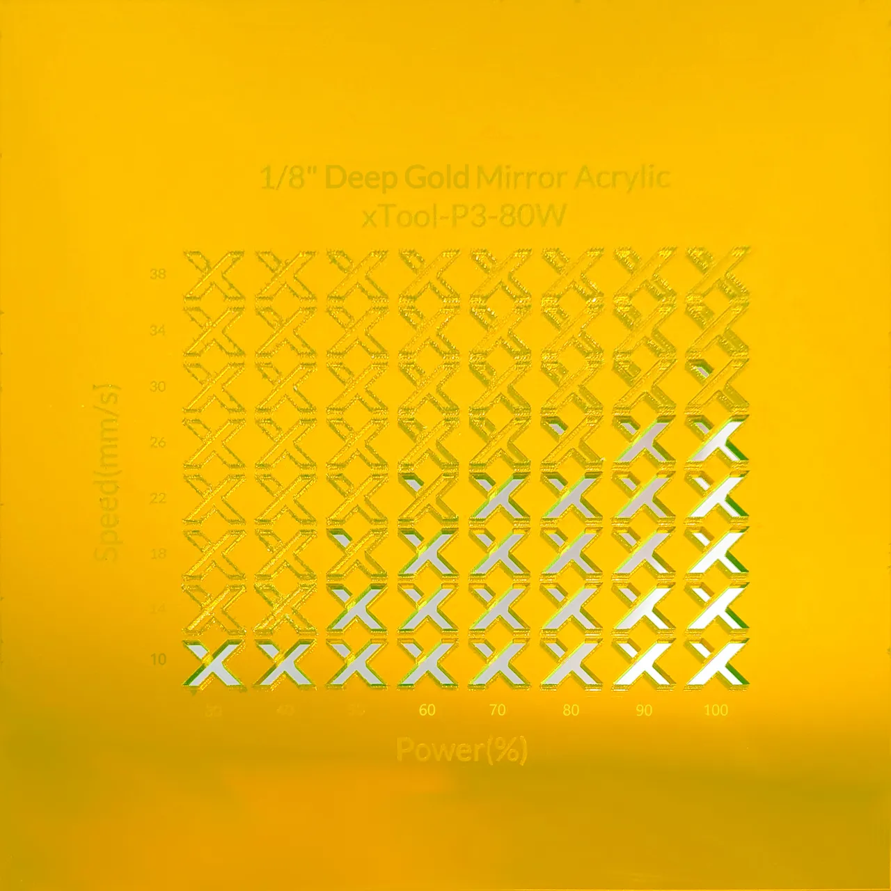 1/8"(3mm) Deep Gold Mirror Acrylic test grid