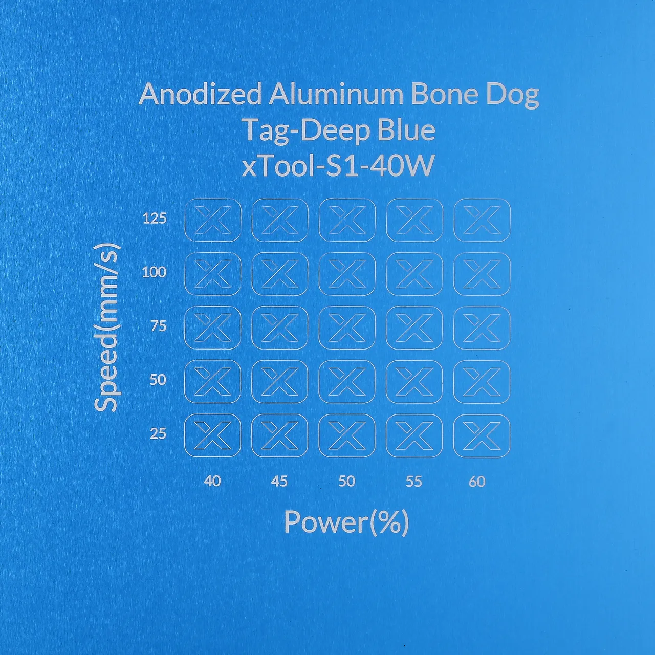 Deep Blue Anodized Aluminum Bone Dog Tag test grid