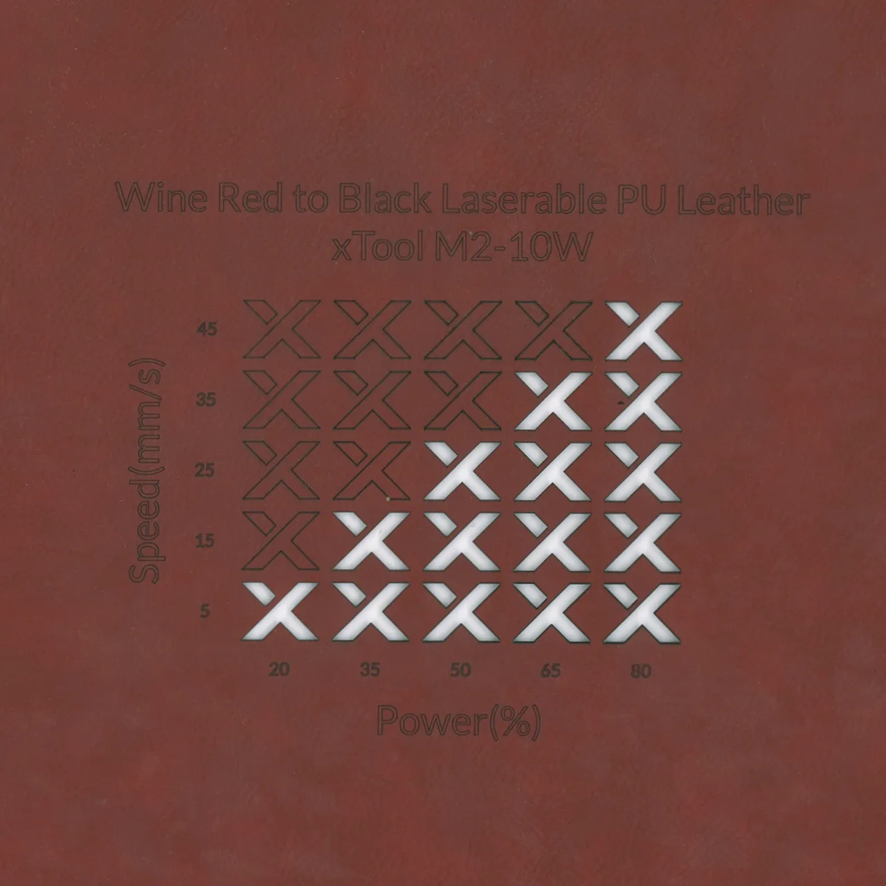 Wine Red to Black Laserable PU Leather test grid